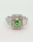 18k Gold Ring with 3.22ct Green Antique Cushion-Cut Diamond