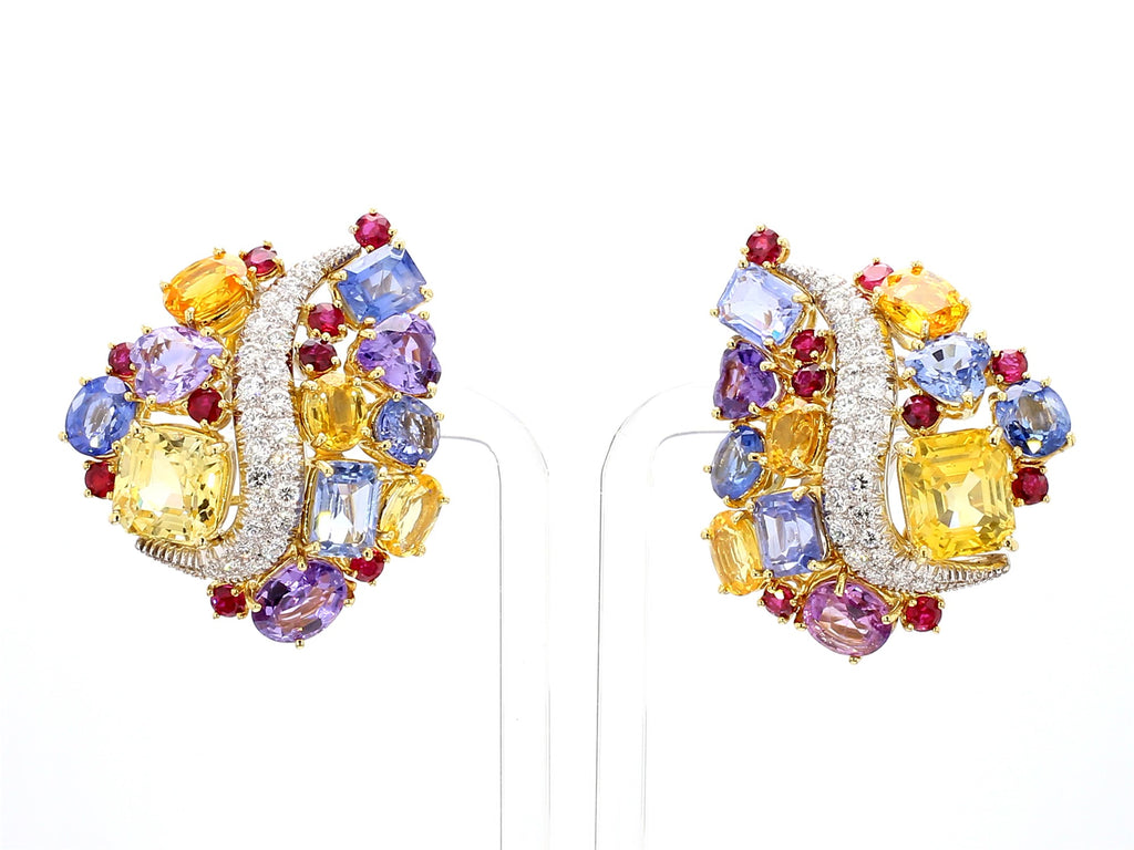 1950 Multicolored Sapphire Earing Sabaddini 50 Carat of Natural Sapphire