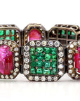 Emerald Ruby and Diamond Deco Style Bracelet