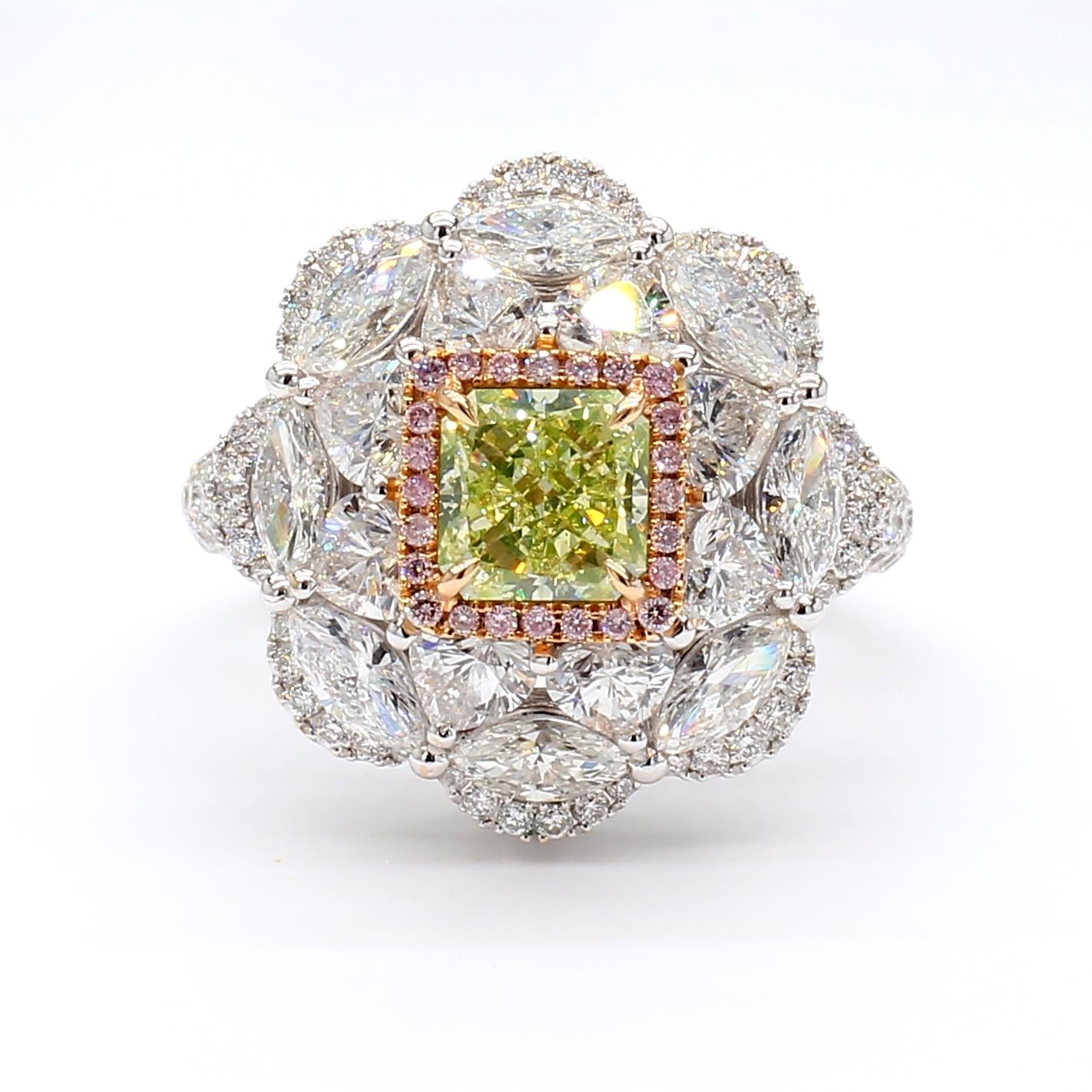 GIA Certified 3.74 Carat Fancy Green-Yellow Diamond Ring in 18K Gold