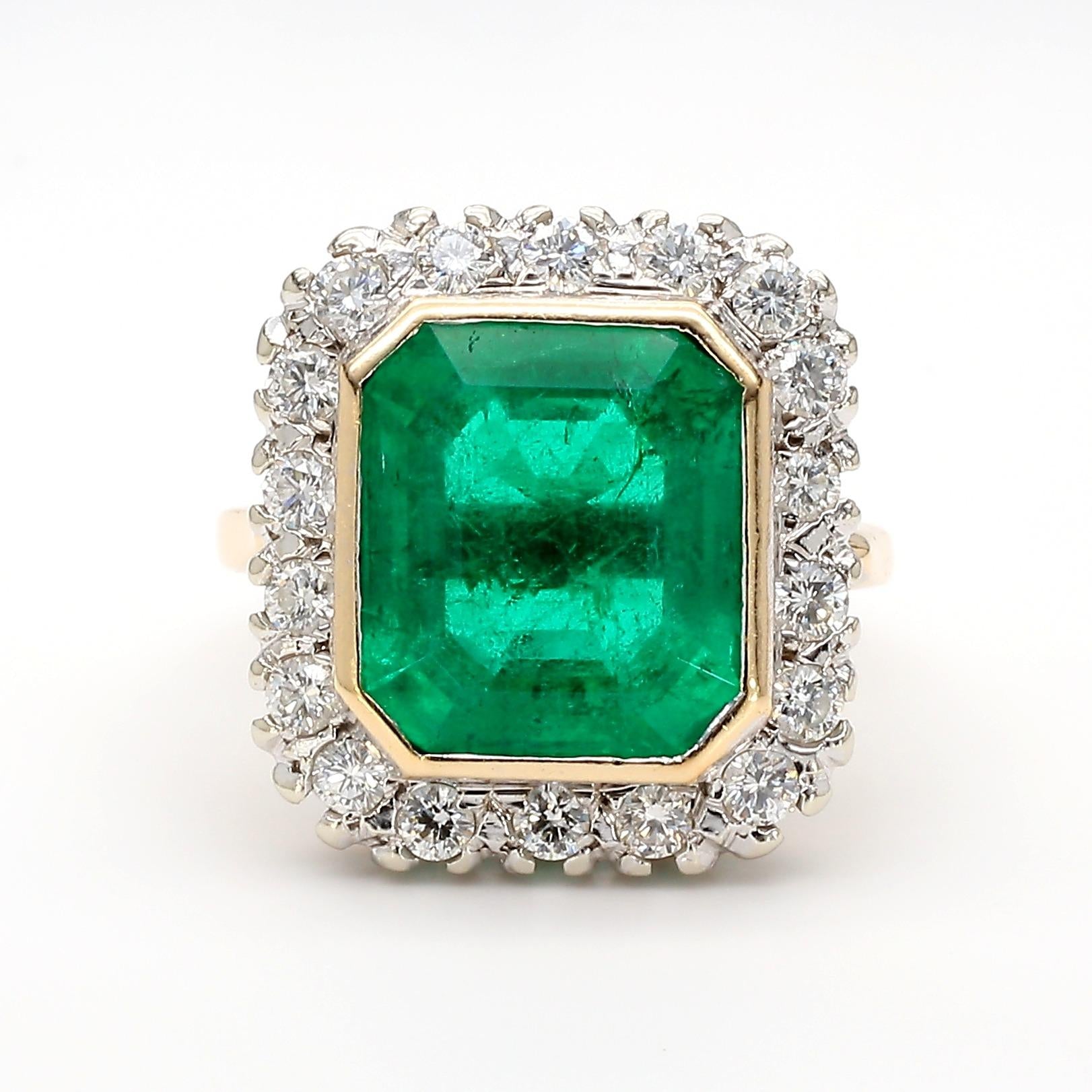 AGL Certified Columbian Square-Cut Emerald and Diamond Halo Ring
