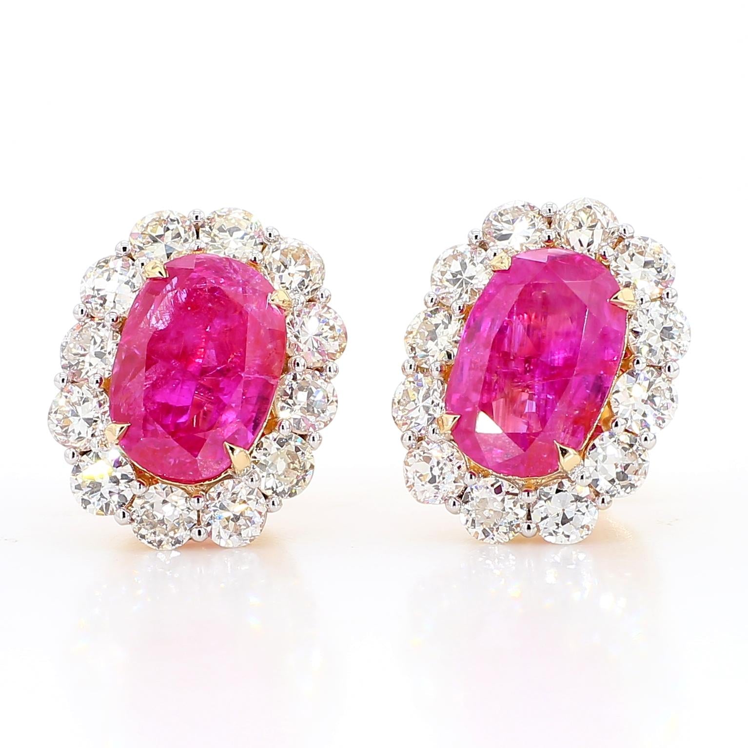 11.80 Carat Natural Unheated Burmese Rubies and Diamond Earrings