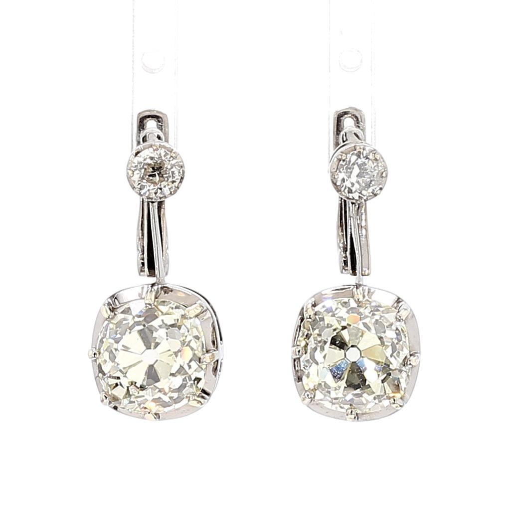 Platinum Earrings with 8.53ct Old Mine-Cut Diamonds VS2 Clarity