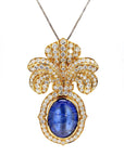 Vintage 32ct Sapphire Brooch with Diamonds in 18k Gold