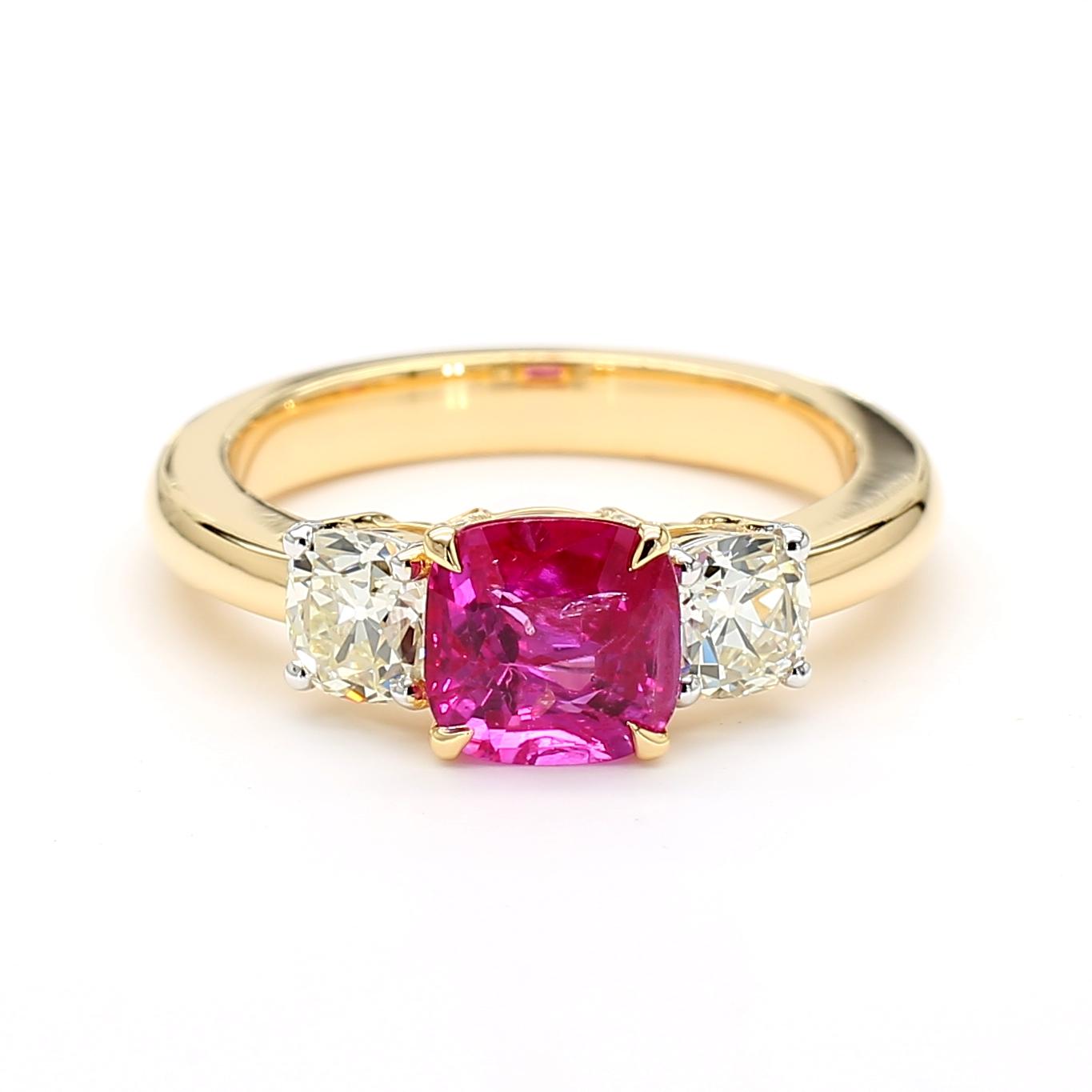 1.6-Carat Ruby &amp; Diamond Ring in 18K Gold with Princess Cut