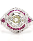 GIA Certified 2.56 Carat Diamond and 1.15 Carat Ruby Art Deco Platinum Ring