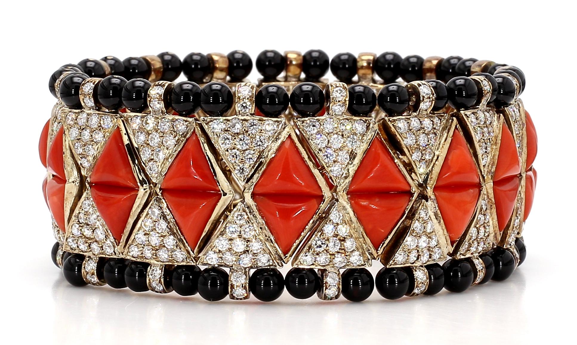 Coral Diamond Black Onyx Bracelet