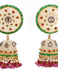 8.54 Carat Emerald, 2.40 Carat Ruby, and 1.00 Carat Diamond Old Persian Earrings