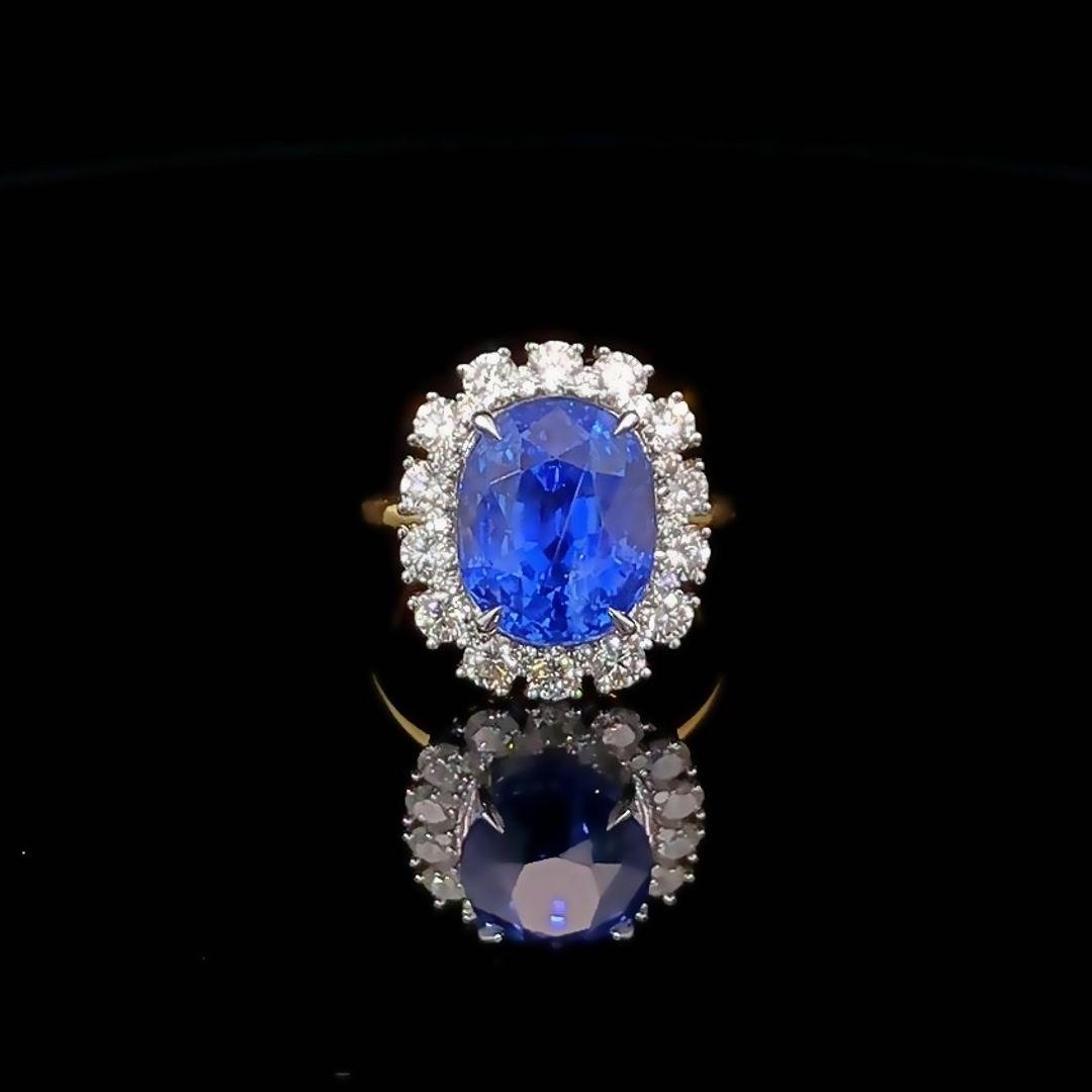 10.21 Carat Natural Blue Ceylon Sapphire Ring and Diamond Ring