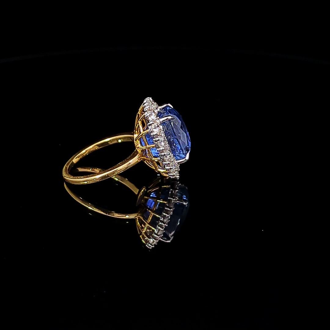 10.21 Carat Natural Blue Ceylon Sapphire Ring and Diamond Ring