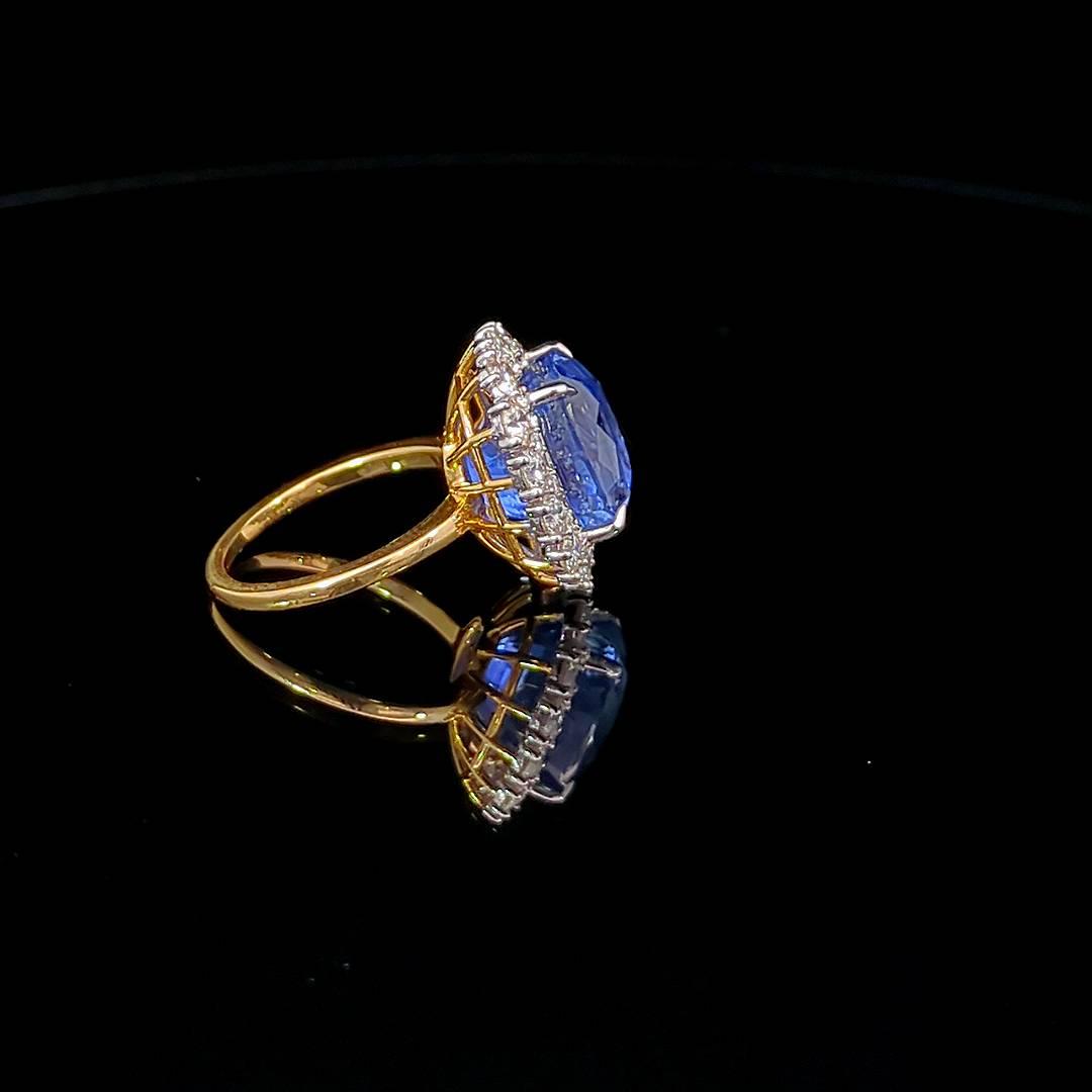 10.21 Carat Natural Blue Ceylon Sapphire Ring and Diamond Ring