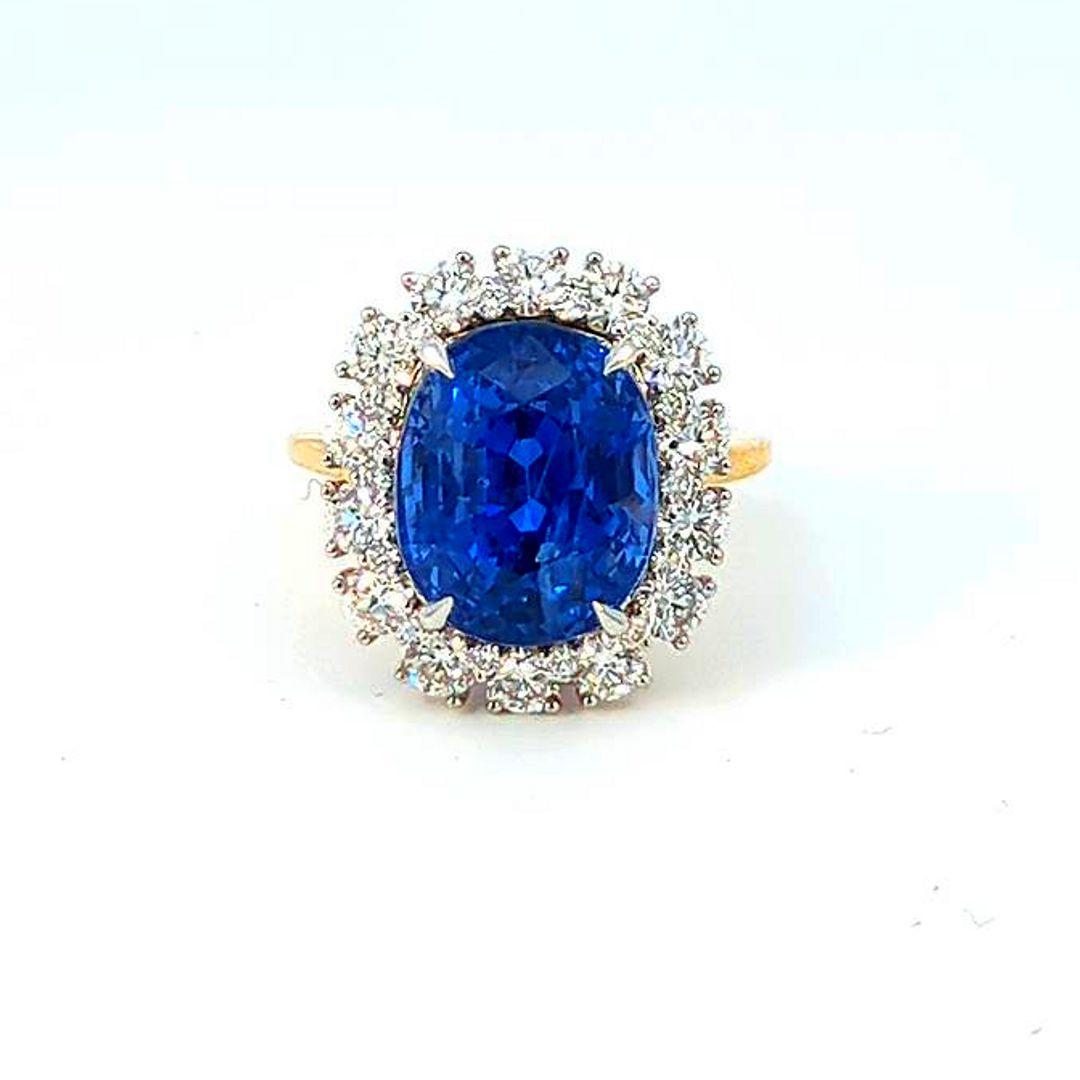 10.21 Carat Natural Blue Ceylon Sapphire Ring and Diamond Ring