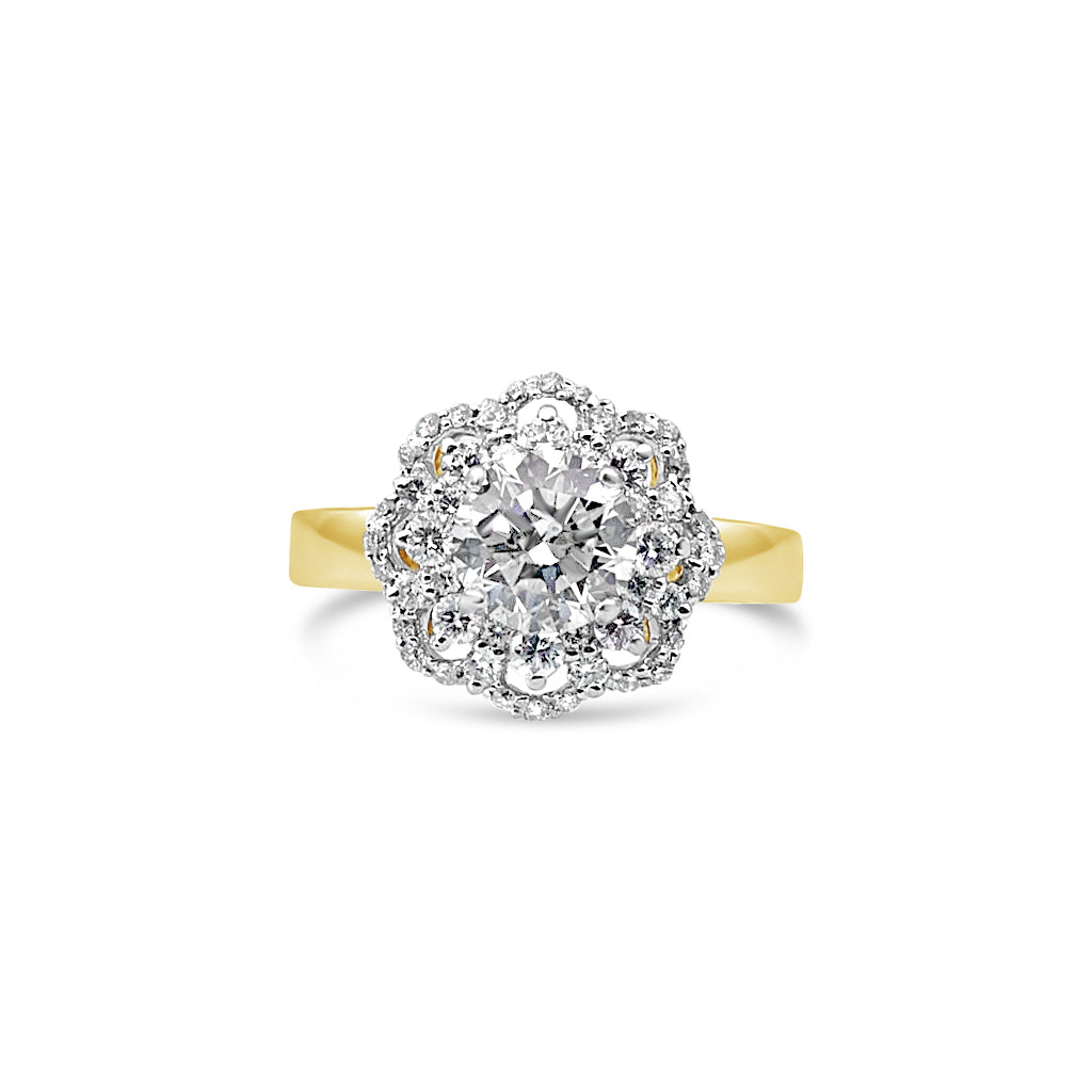 Lona Ring Diamond (1 Carat) Solitaire - Diamond encrusted 18K Gold Band