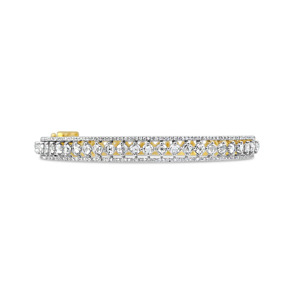 Rose Cut Diamond (3 carats) Cuff Bracelet in 18k Gold