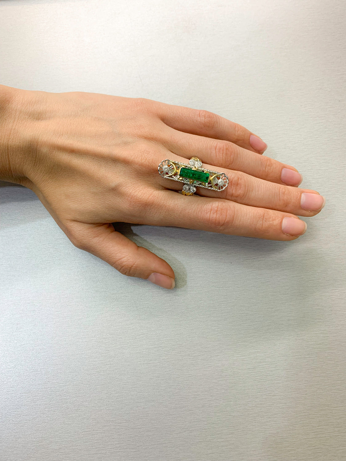 2.35 Carat Long Emerald And Platinum Ring