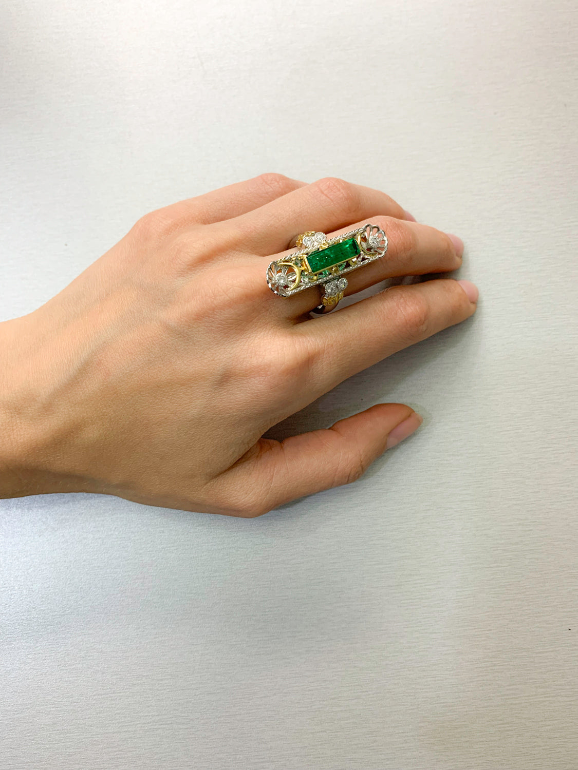 2.35 Carat Long Emerald And Platinum Ring