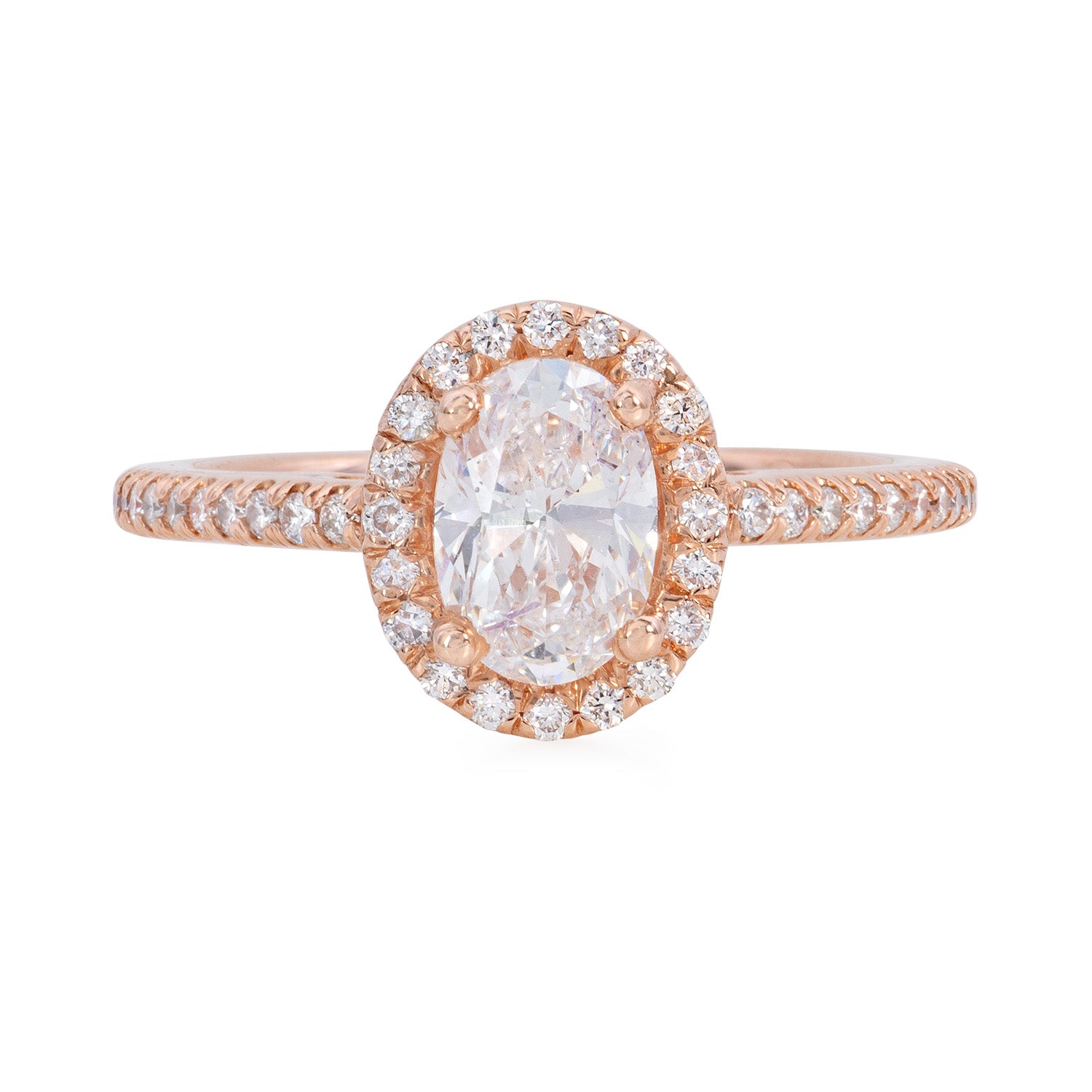 1.2 Carat Oval Diamond Halo Ring Set in Rose Gold