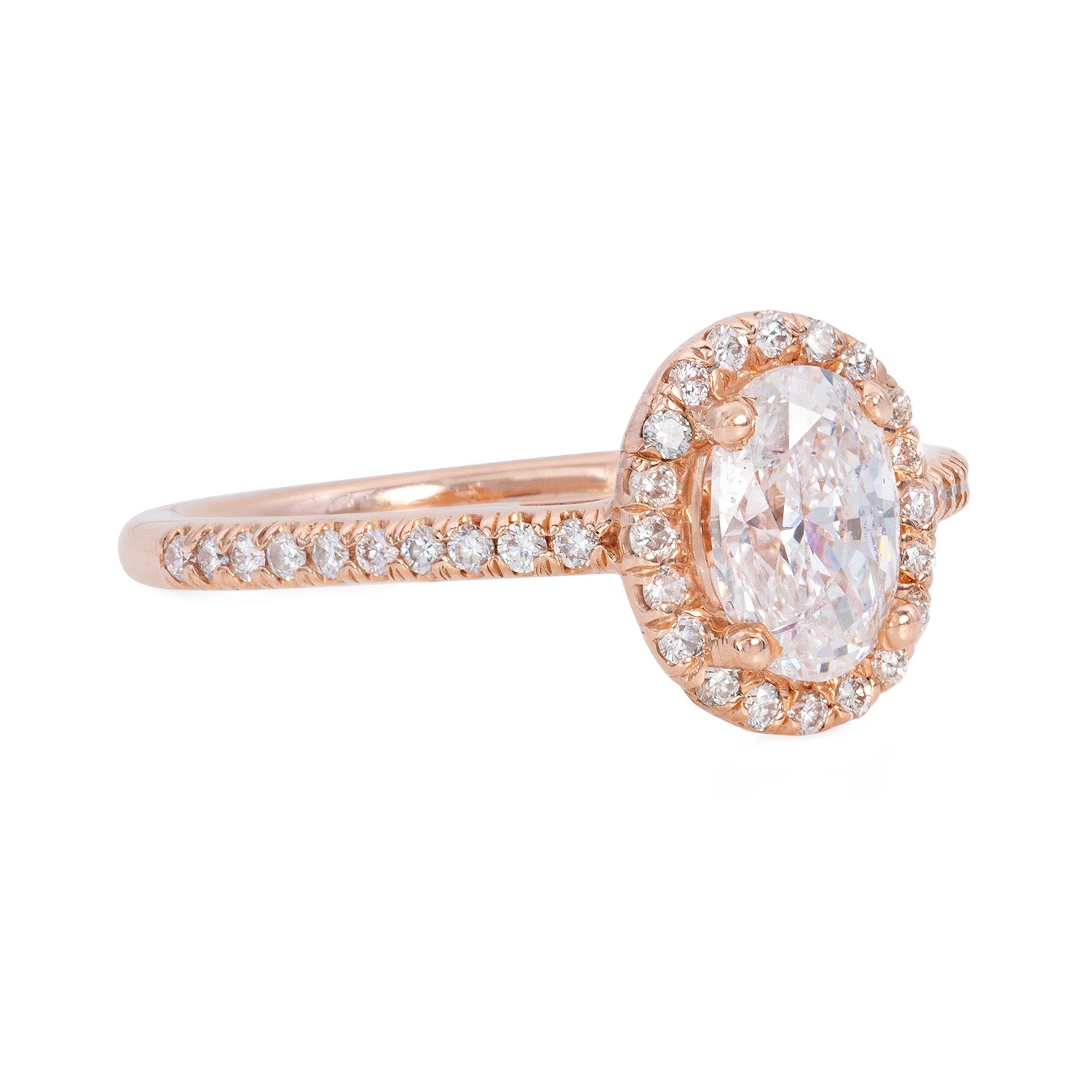 1.2 Carat Oval Diamond Halo Ring Set in Rose Gold