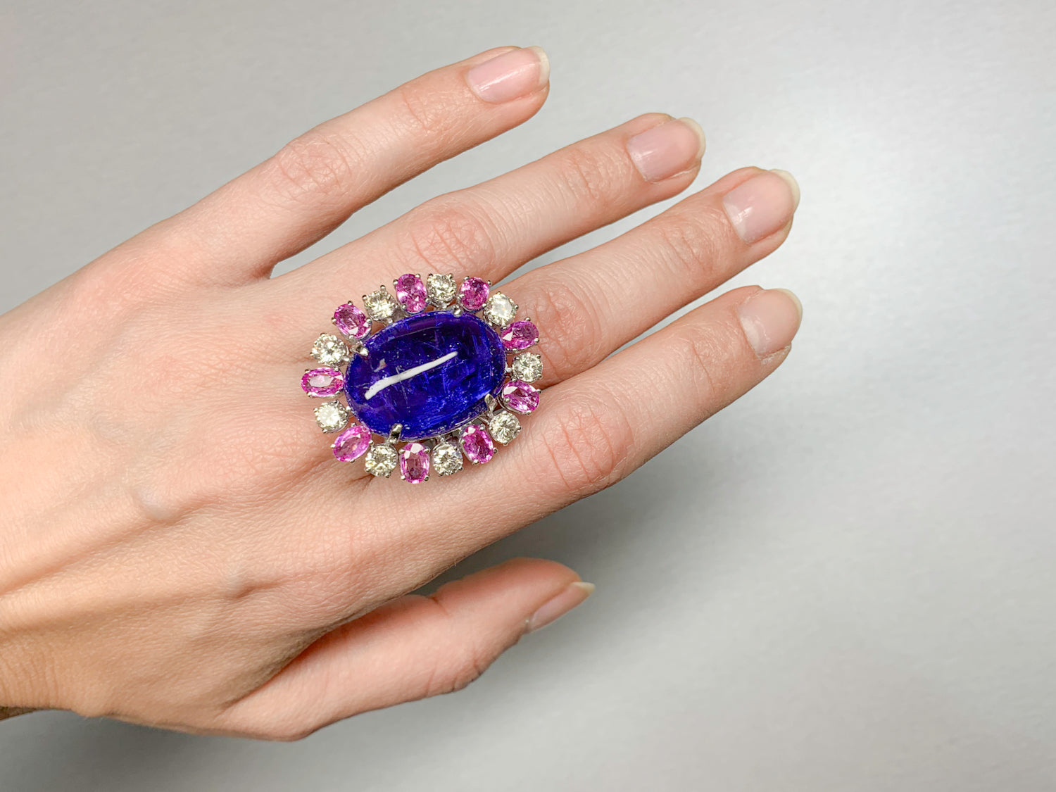 38.35 Carat Tanzanite and Pink Sapphire Cocktail Ring