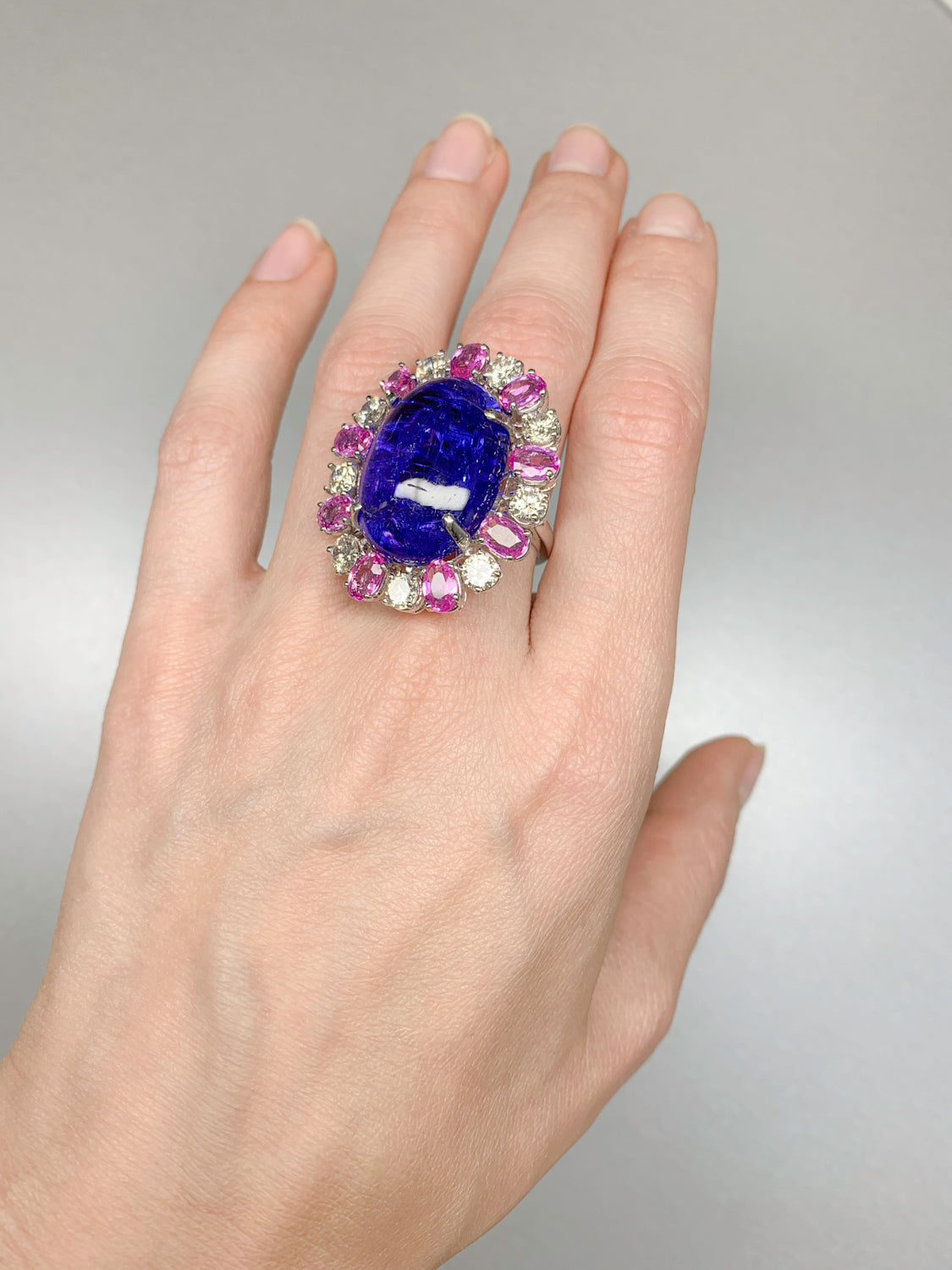 38.35 Carat Tanzanite and Pink Sapphire Cocktail Ring