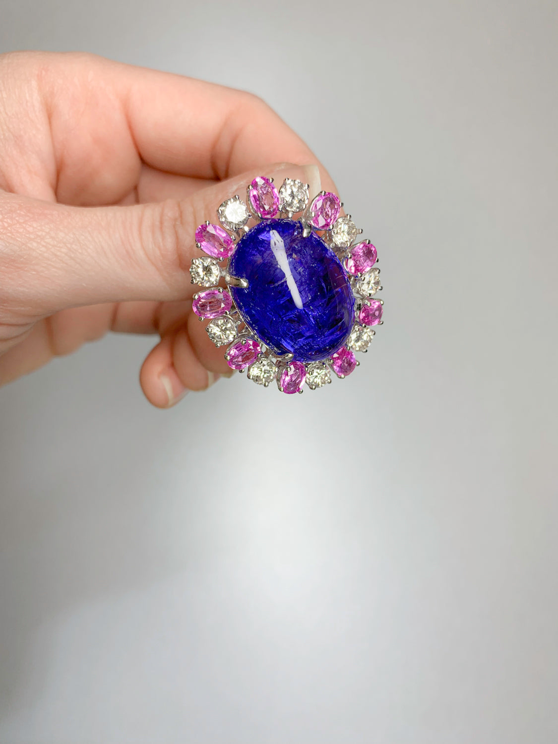 38.35 Carat Tanzanite and Pink Sapphire Cocktail Ring