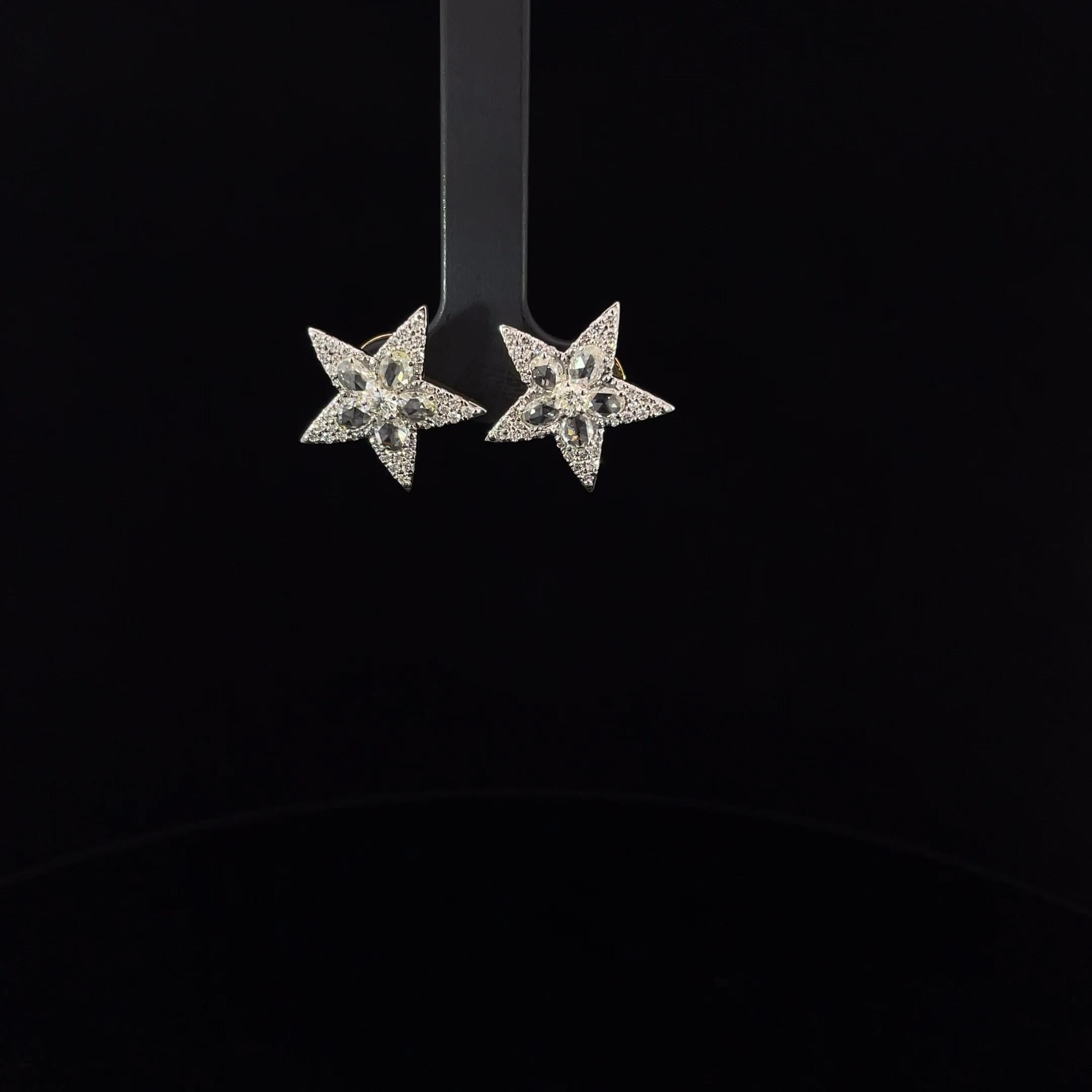 Rose Cut Star Diamond Stud Earring 18K Gold