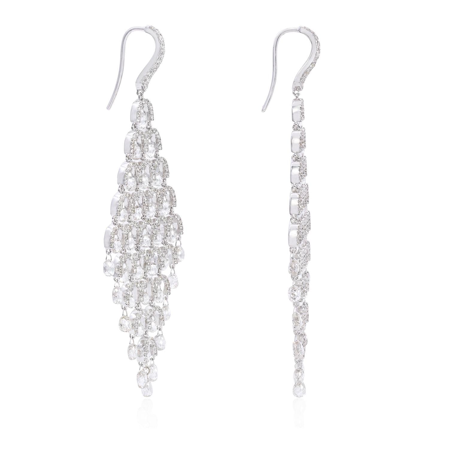 12.67 Carat Diamond Briolette Drop Earring 18K Gold