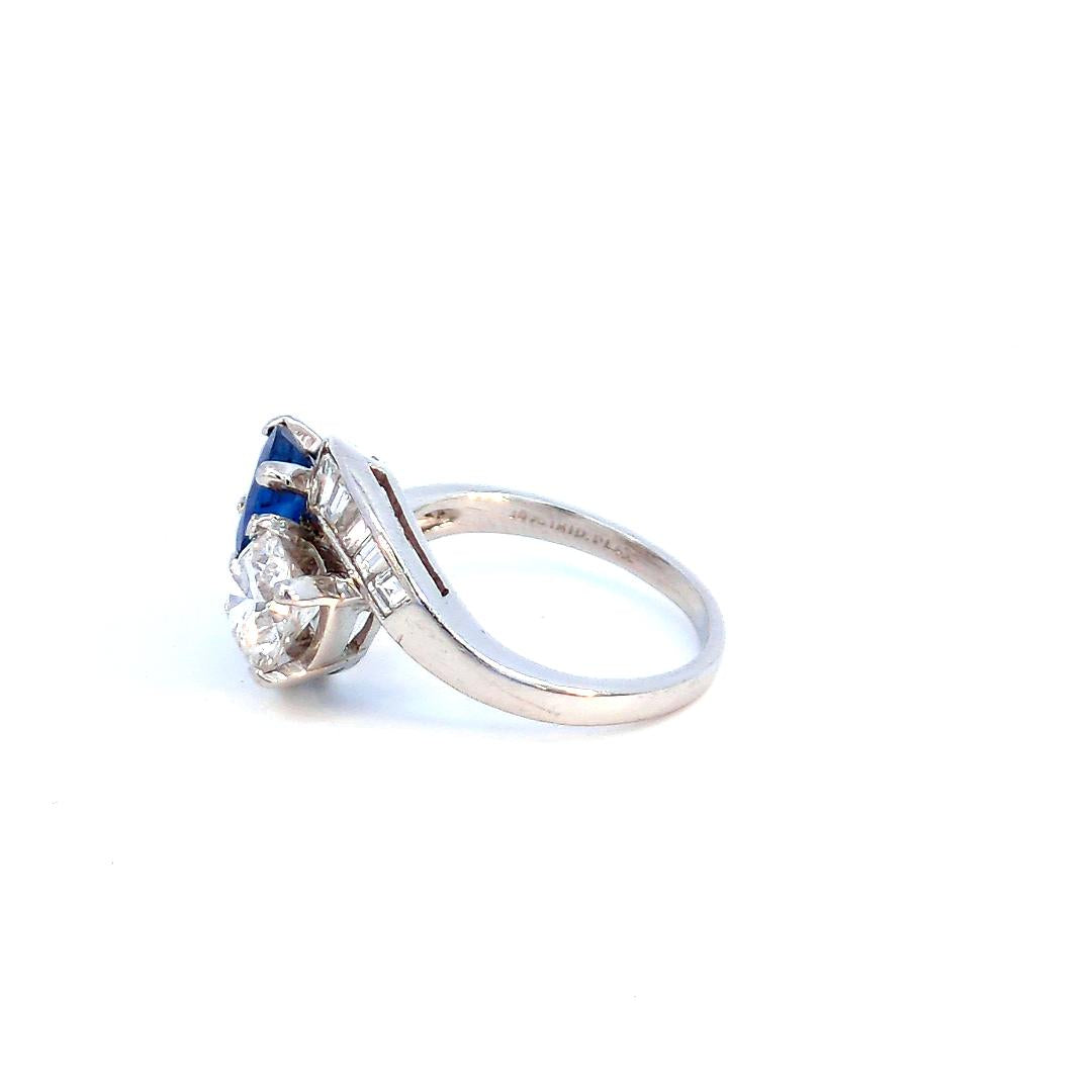 1.56 Carats Blue Sapphire And 1.30 Carats Diamond 2 Stone Ring