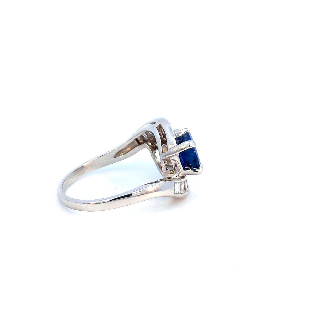 1.56 Carats Blue Sapphire And 1.30 Carats Diamond 2 Stone Ring