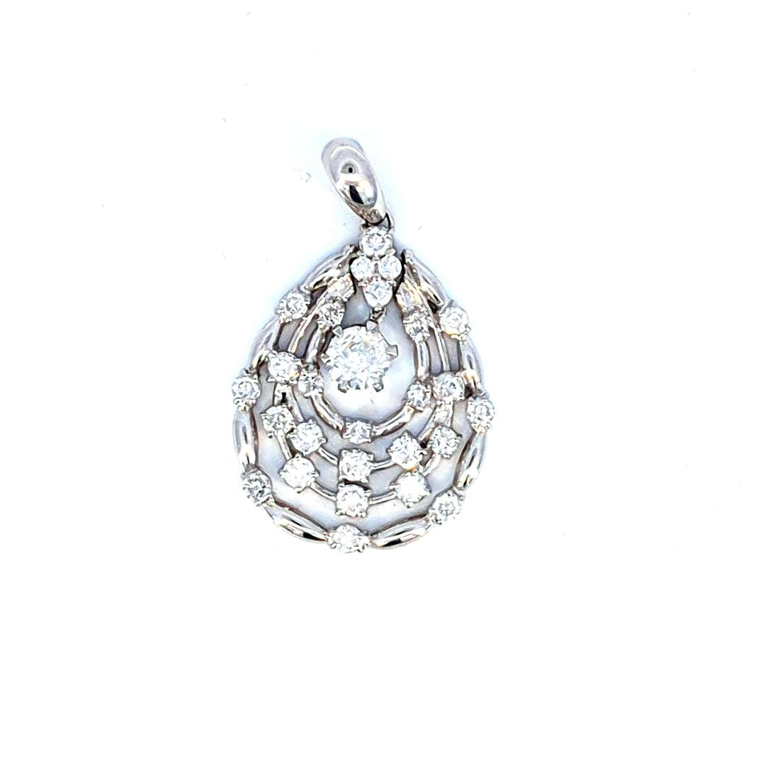 1.50 Carat Diamond Pendant Tear Drop 18K White Gold