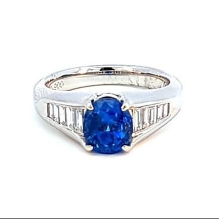 0.31 Carat Diamond &amp; 2.49 Carat Blue Sapphire Ring in Platinum