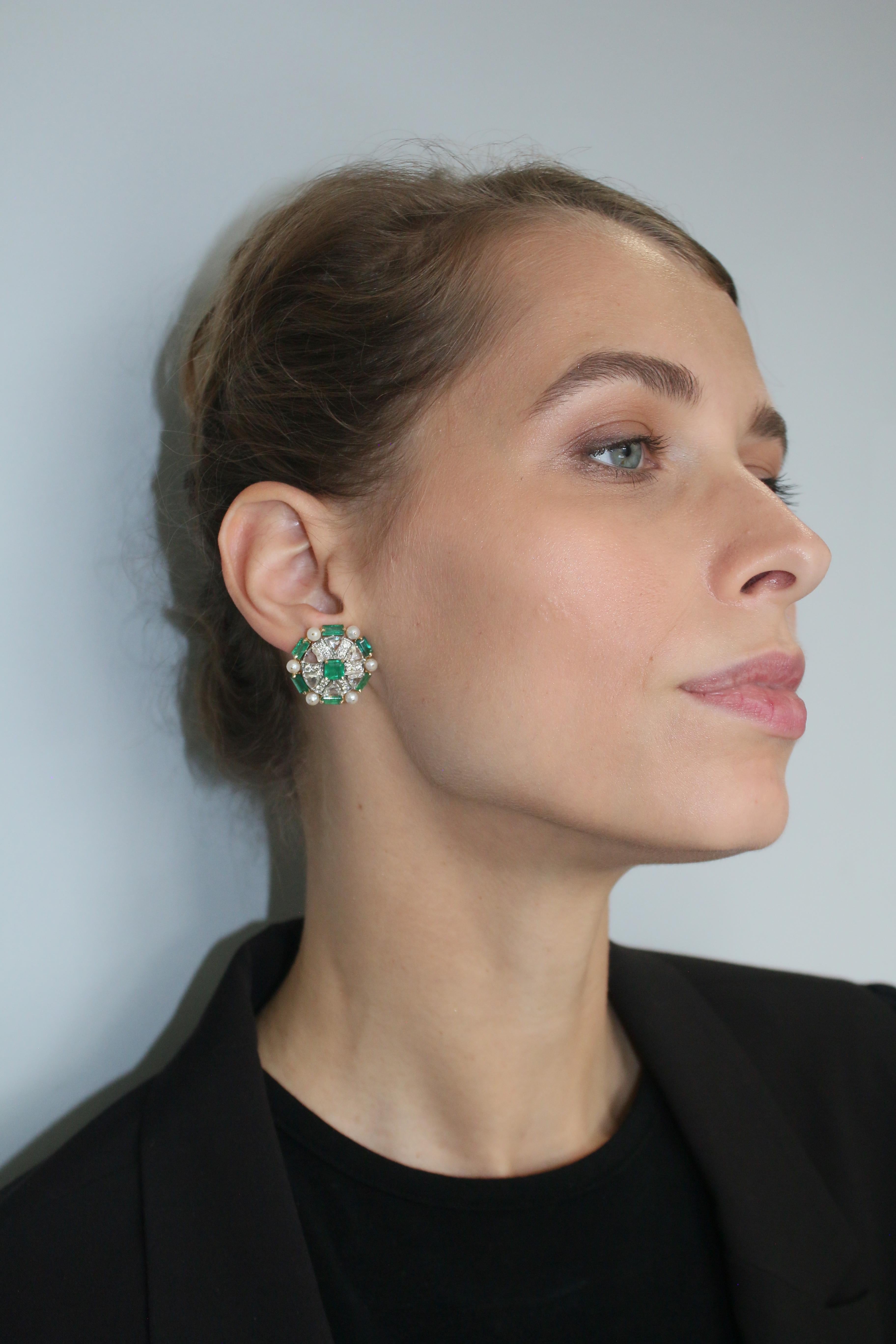 3.38 Carat Pearl and 5.95 Carat Emerald Earring