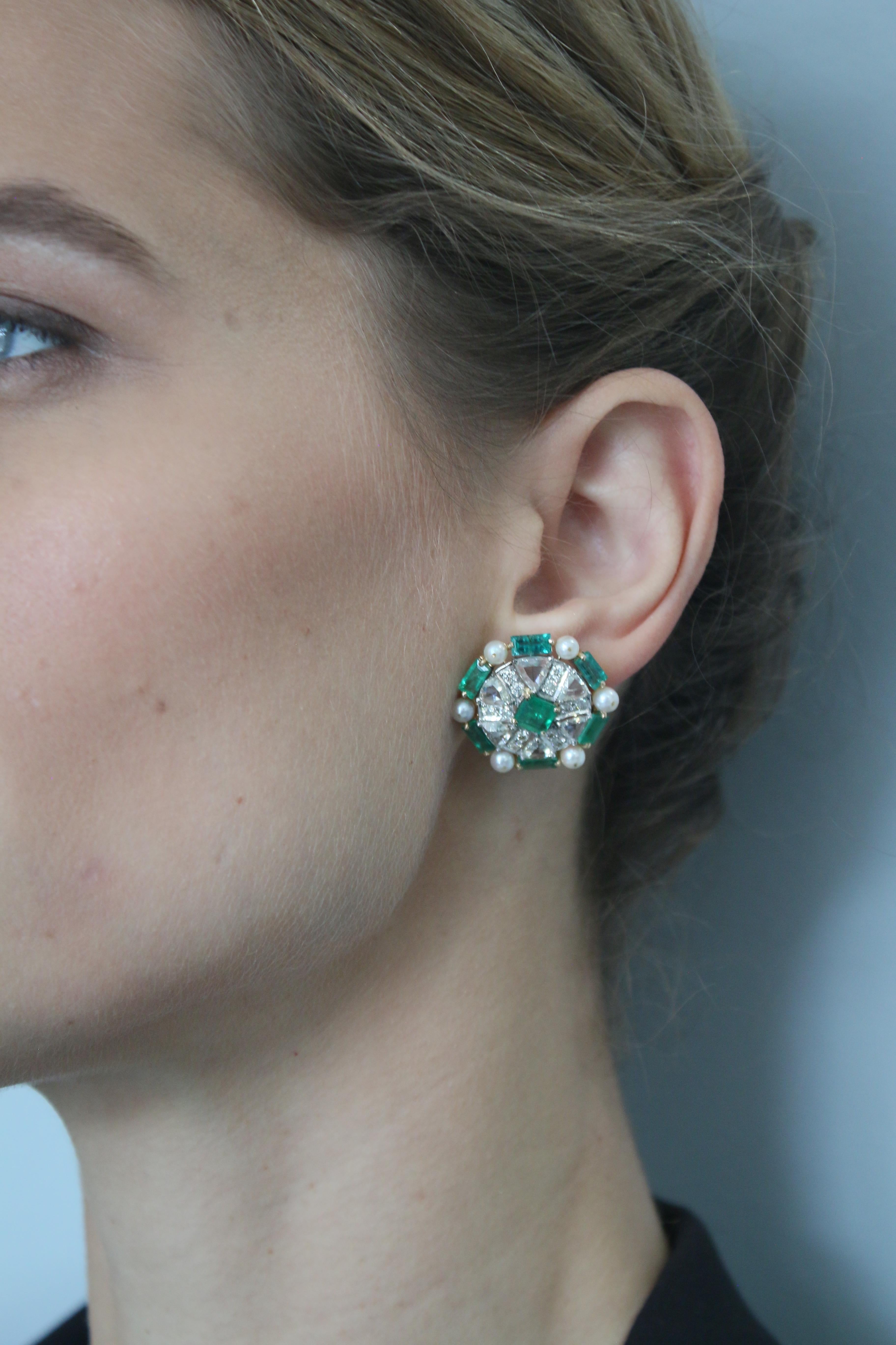 3.38 Carat Pearl and 5.95 Carat Emerald Earring