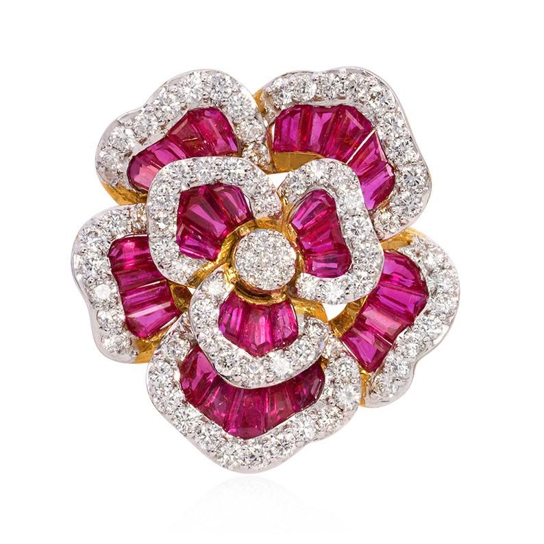 13.5 Carat Ruby 4.25 Carat Diamond Illusion Ring