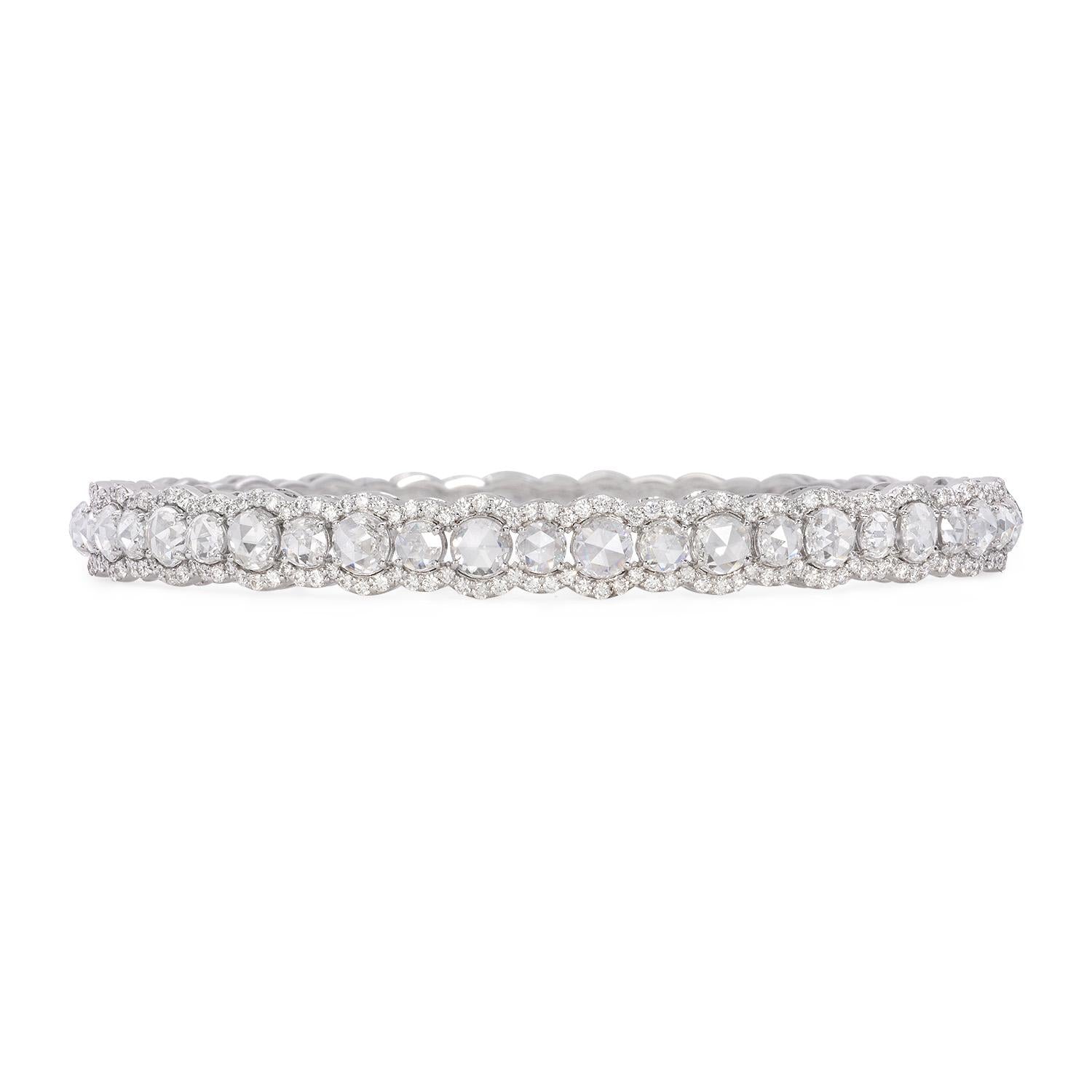 18K White Gold Tennis Bracelet with Rose Cut Diamonds (2.37 Carats)