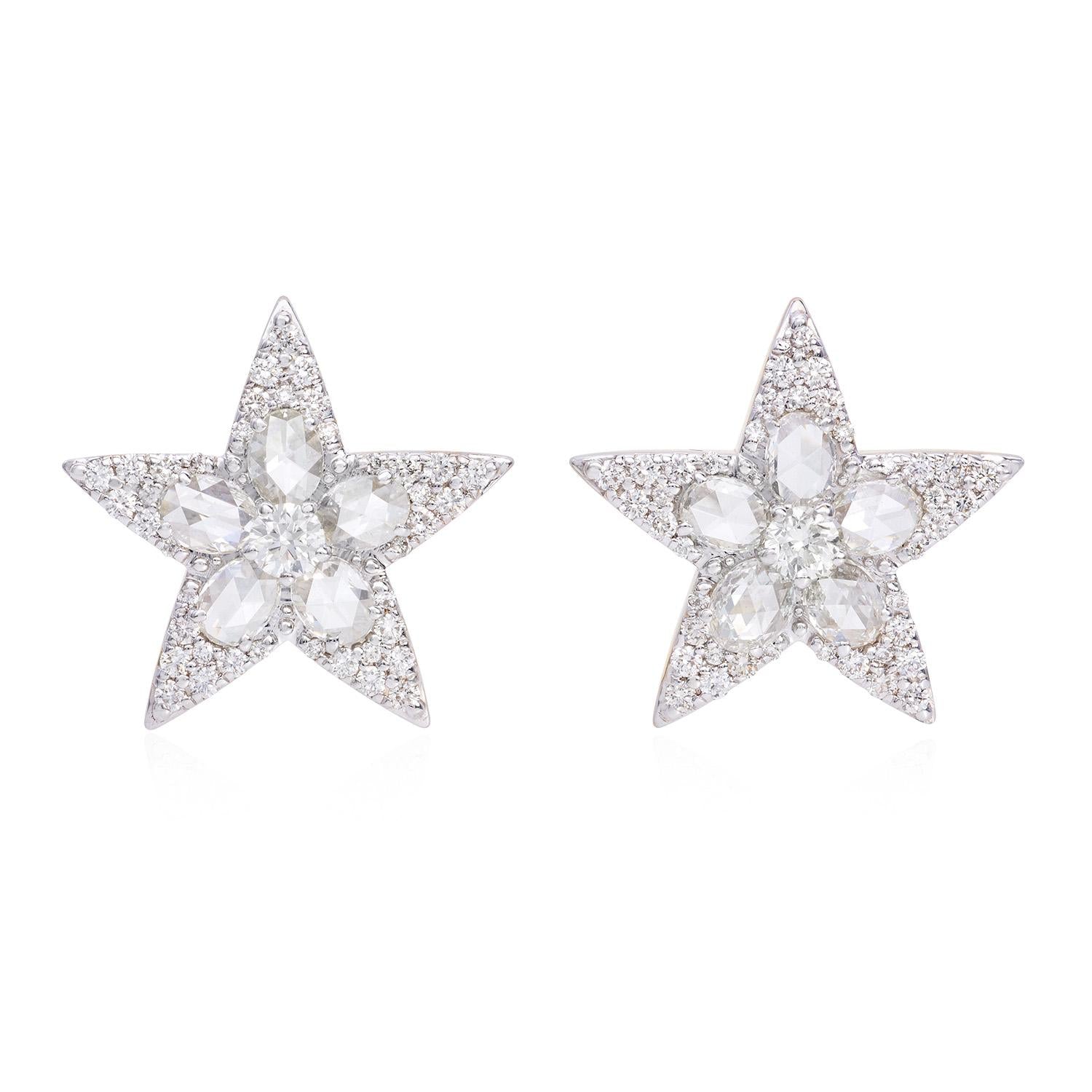 Rose Cut Star Diamond Stud Earring 18K Gold