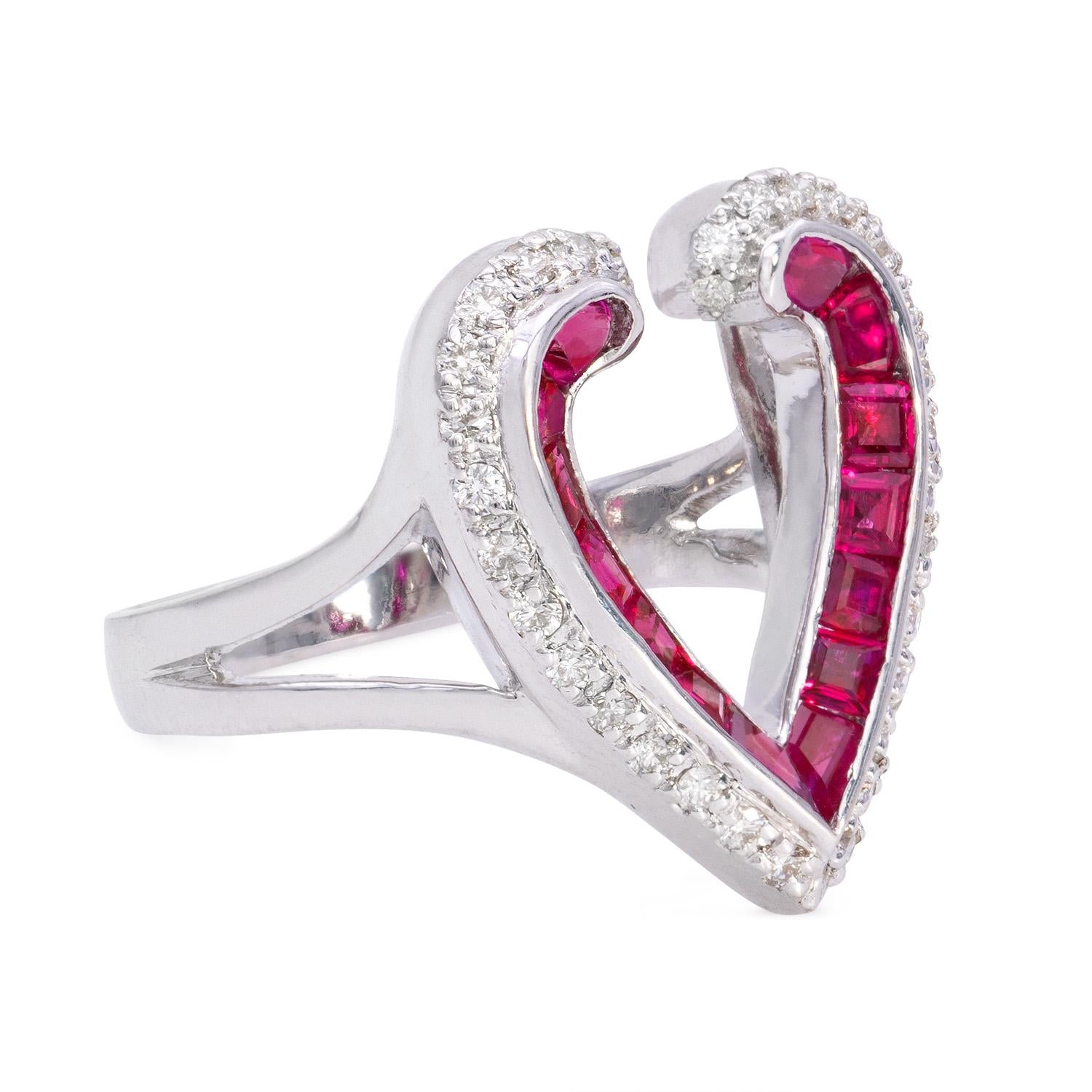 0.71 Carats Ruby Heart Shaped Ring &amp; 0.34 Carats of Natural Diamonds in 14K Gold
