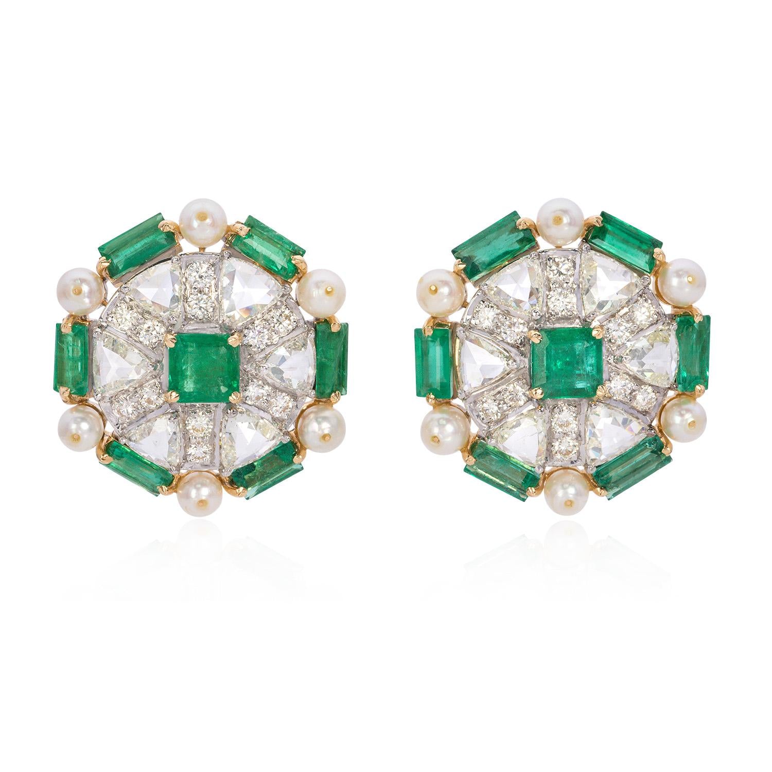 3.38 Carat Pearl and 5.95 Carat Emerald Earring