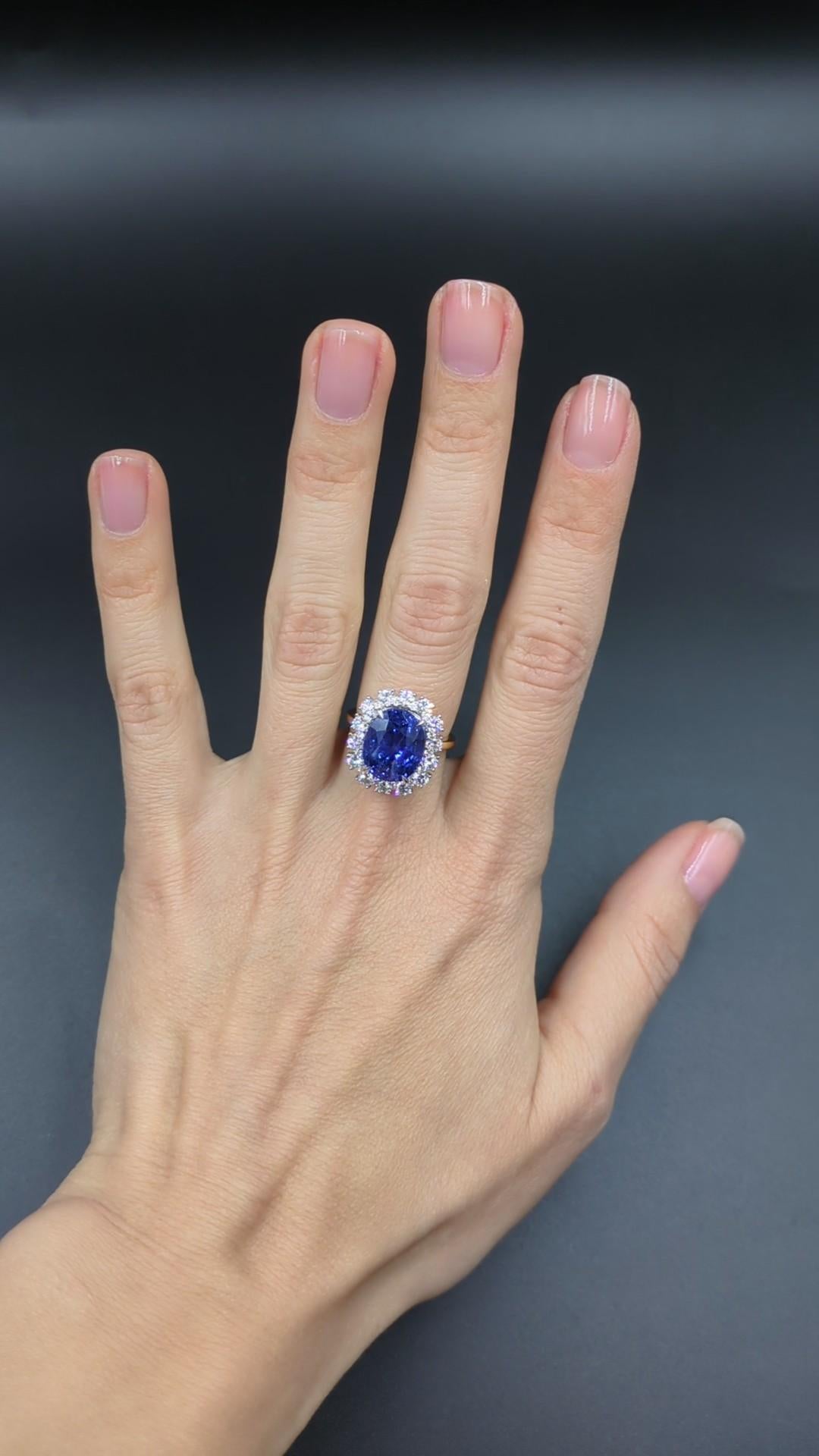 10.21 Carat Natural Blue Ceylon Sapphire Ring and Diamond Ring