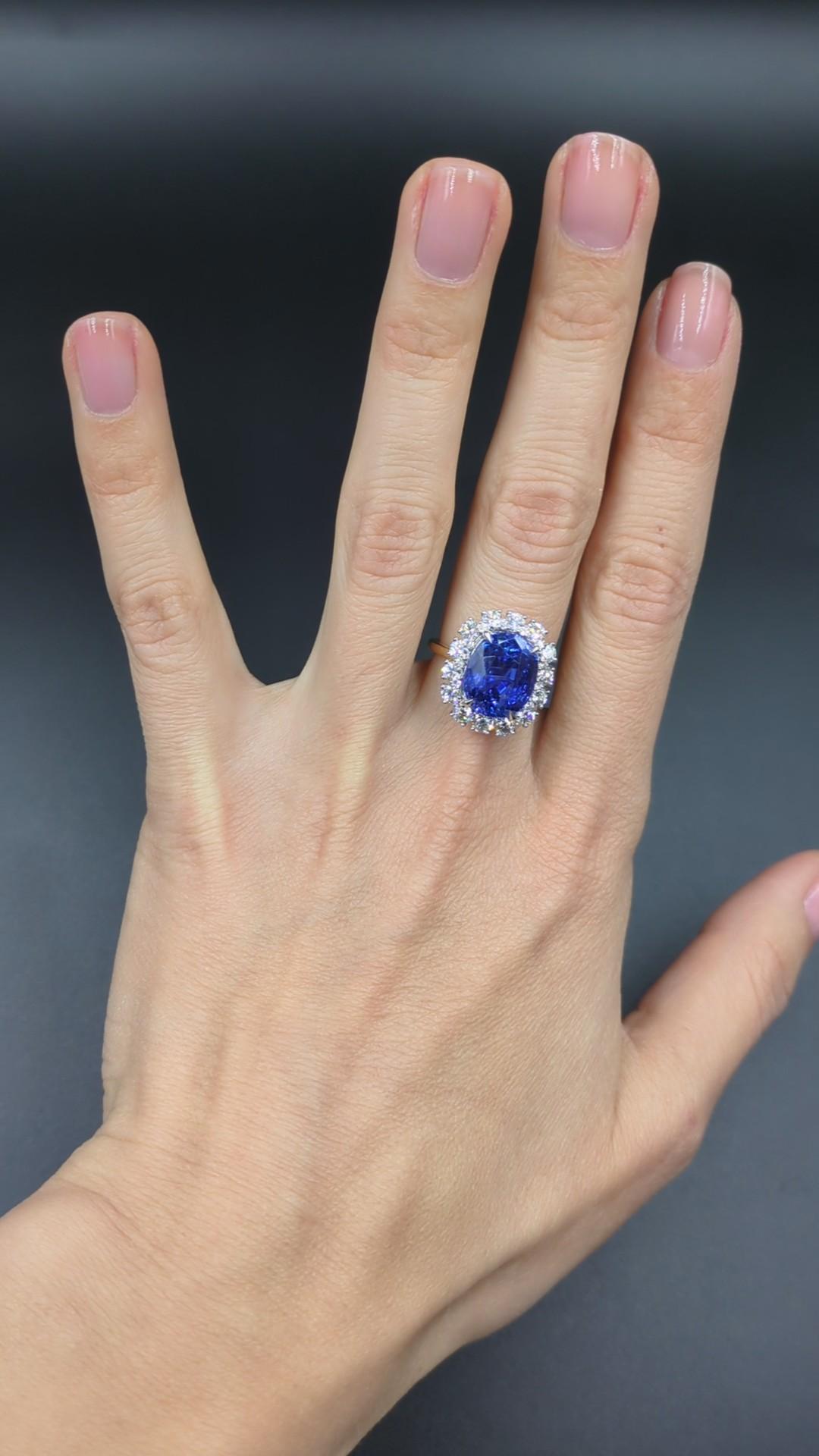 10.21 Carat Natural Blue Ceylon Sapphire Ring and Diamond Ring