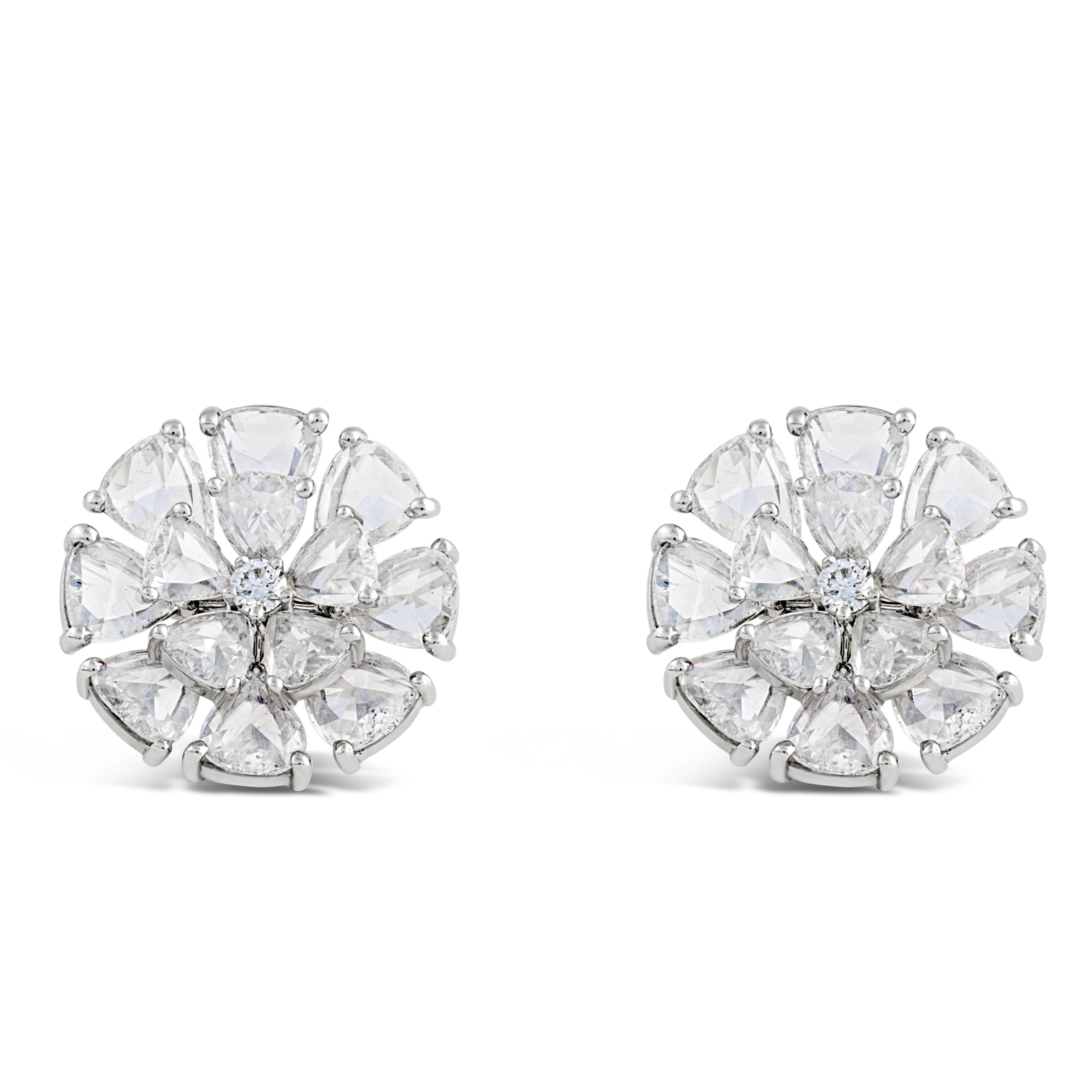 5.84 Carat Rosecut Natural Diamond Stud Earrings in 18K Gold