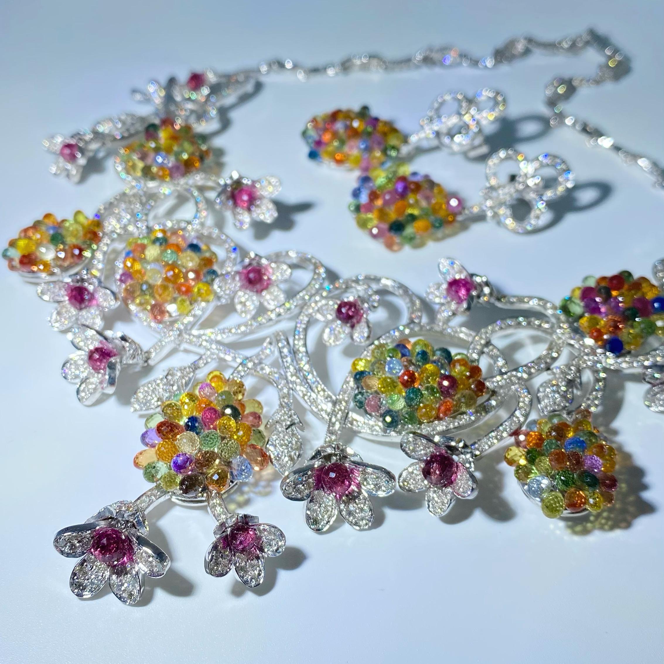 [wearing]56 Carat Multi-Colored Sapphire and Diamond Necklace and Earring Set