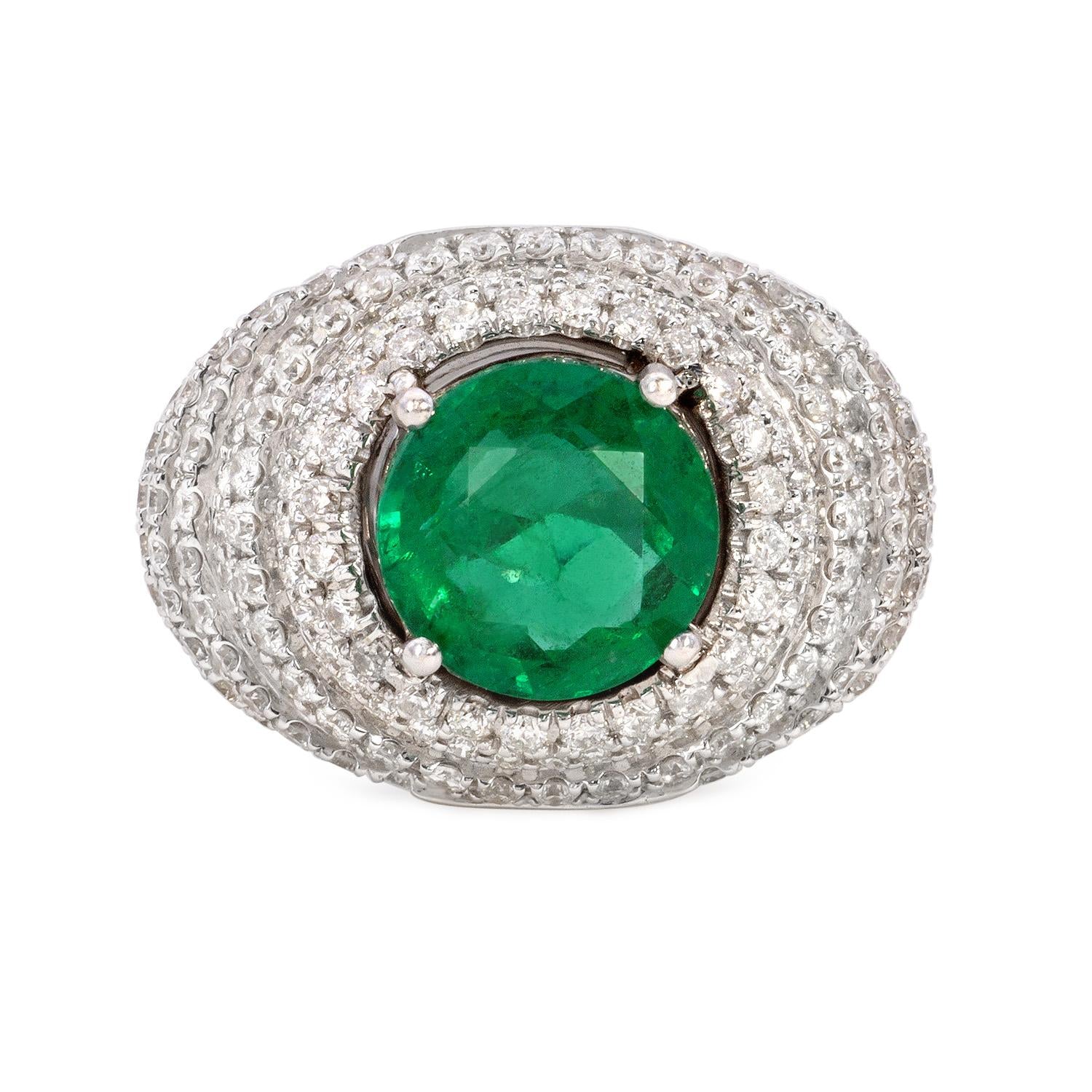 6.63 Carat Emerald And Diamond Cluster Ring