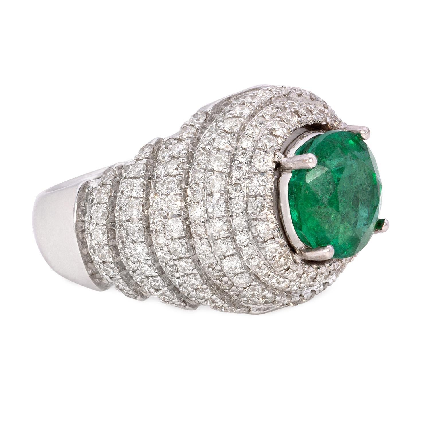 6.63 Carat Emerald And Diamond Cluster Ring